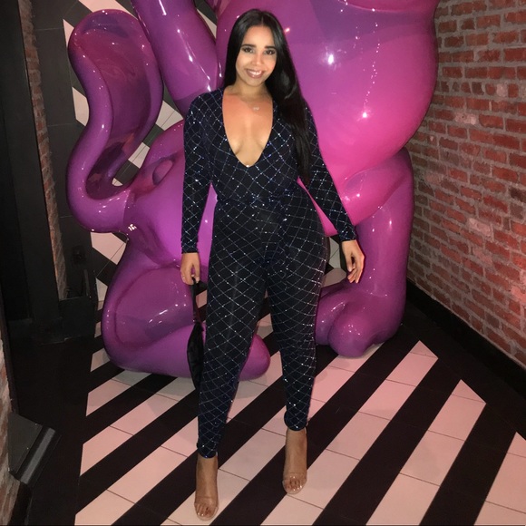 NAVY/BLUE GLITTER JUMPSUIT - Picture 1 of 2